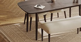 Resim Lyno 77x140 Cm Açılır Yemek Masası Takımı (Roa Bench & 2 Roa Sandalye) - Performans Kadife - Yosun / Açık Meşe 