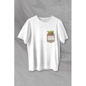 Resim Kendim Seçtim The Mandalorian Bebek Yoda Cep Tasarımı Baskılı Tişört T-Shirt Beyaz 