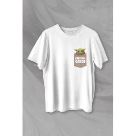 Resim Kendim Seçtim The Mandalorian Bebek Yoda Cep Tasarımı Baskılı Tişört T-Shirt Beyaz 