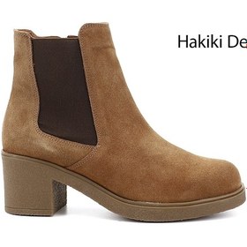Resim Gönderi R Taba Süet Fermuarlı Kalın Topuklu Hakiki Deri Chelsea Bot Taba Süet 