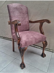 Resim Sandalye Berjer Bengi 90619 Model Aslan Ayak Oymalı Gölge Desen Ceviz Boyalı 1 Adet Gül Altın 