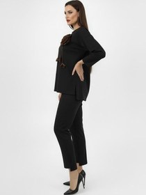 Resim Kadın Büyük Beden Truvakar Kol Gül Detaylı İki İplik Eşofman Takımı 8223-26 - XL / Mürdüm 