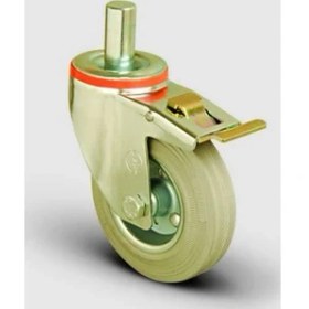 Resim Oynak Frenli Pim Bağlantılı, Burçlu, Gri Kauçuk Hafif Sanayi Tekerleği Çap:125 - Em03 Sprg 125F 