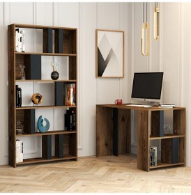 Resim Variant Lima Çalışma Masası Ve Kitaplık Takımı - Ceviz / Antrasit Ceviz 