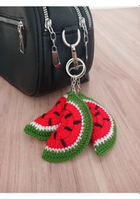 Resim Örgü Amigurumi Karpuz Anahtarlık Kırmızı 