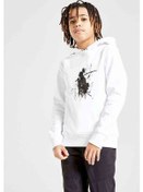 Resim Silhouette Samurai Baskılı Unisex Çocuk Kapüşonlu Beyaz Sweat (528950278) Beyaz 