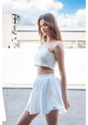 Resim Kadın Bol Kesim Yüksek Bel Beli Lastikli Taytlı Spor Şort Etek-beyaz Beyaz 