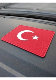 Resim Türk Bayraklı Logolu Kaymaz Torpido Üstü Ped 20x13.5 Cm 