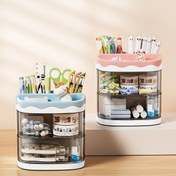 Resim Çizgi Film Masaüstü Düzenleyici: Şeffaf Döndürülebilir Çekmeceli Kalemlik, Çok Fonksiyonlu Büyük Kapasiteli Kırtasiye Saklama Kutusu, Sınıflandırma İçin Katmanlı Çekmece, Toz Geçirmez, PVC Malzeme 