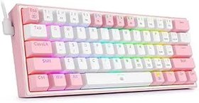 Resim Redragon K617-RGB 16,8 Milyon RGB Aydınlatma, Red Switch Fizz%60 Q Türkçe Kablolu Mekanik Oyuncu Klavyesi Beyaz Pembe 