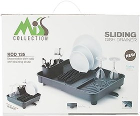 Resim Miss Collection Açılır Kapanır Bulaşıklık Tabaklık, Su Tahliye Oluklu ve Çatal Bıçak Kurutmalıklı-Modern Tasarım Plastik (Antrasit) 