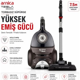 Resim Arnica Toz Torbasız Elektrikli Süpürge Güçlü Emiş Performansı ve Turbo Başlık Içeren Hepa 13 Filtreli Sessiz Temizlik Makinesi 