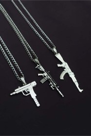 Resim 3'lü Keleş - Uzi - M4 Silahı Erkek Kolye Seti 