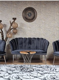 Resim Zafir Papatya Çay Seti Koltuk Takımı Krom Sivriltme Ayak, Balkon, Salon, Ofis, Cafe Koltuk Takımı Füme 