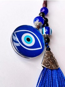 Resim Moncuk Design Lacivert Nazar Boncuğu Göz Desenli Lacivert Püsküllü Anahtarlık 