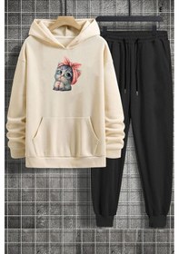 Resim Unisex Sevimli Kedi Eşofman Takımı Bej 