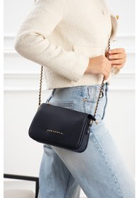 Resim Just Polo Just & Polo Kadın Altın Zincir Askılı Omuz Çantası - Fermuarlı Crossbody Gece Ve Gündüz Çantası 7028 7028 Lacivert 