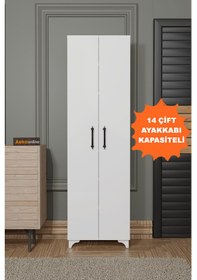 Resim Ae-3085 Selen Beyaz Ayakkabılık, 7 Raflı, Ayaklı, 2 Kapaklı Beyaz 