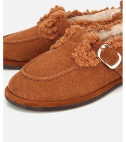 Resim Kadın Süet Deri Taba İçi Kürklü Tokalı Günlük Loafer Taba 