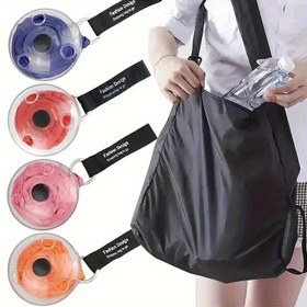 Resim 1 adet Katlanabilir Yuvarlak Alışveriş Çantası, Döner Tasarımlı Çok Fonksiyonlu Katlanabilir Tote, Dayanıklı Polyester ve Plastik Malzeme, Market Alışverişi ve Daha Fazlası İçin Pratik Depolama, Katlanabilir Seyahat Çantası|Easycarry Askı|Güvenli Kapatma Çantası 