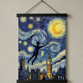 Resim Peter Pan London Starry Night Print - Big Ben Van Gogh-Style Nursery Wall Art - With Hanger - Black / 8,3 x 11,7" (21x30) 