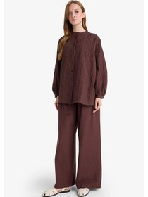 Resim Defacto Wide Leg Keten Karışımlı Pantolon F7633ax25aubn328 Kahve 