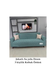 Resim Su Yolu Koltuk Örtüsü, Koltuk Kılıfı, Lastikli 3 Kişilik Mint Yeşil Mint Yeşil 
