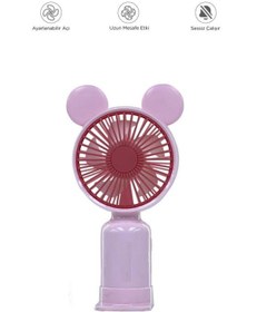 Resim Başkenttekno F-12 Mini Taşınabilir Fan Şarjlı 2 Kademeli Ledli Ayıcık Kulak Vantilatör Klima Soğutucu 