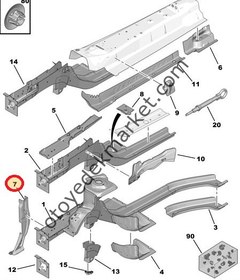 Resim PEUGEOT 301 SAĞ ŞASE UCU (ORJİNAL) 