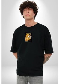 Resim Zenitsu Agatsuma Anime Siyah Oversize Unisex Ön Orta Minimal Baskılı Tişört Siyah 