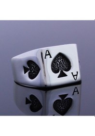 Resim 925 Ayar Gümüş Maça Ası Erkek Yüzük 