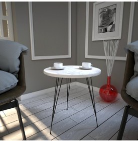 Resim Sandalf Beyaz Mermer Yan Sehpa & Mermer Servis Sehpası 