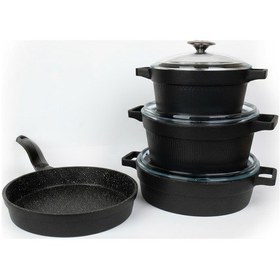 Resim Masterchef Döküm 7 Parça Set Çizgili Tencere Siyah 