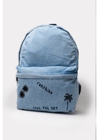 Resim İcone Bag Icone Unısex Sırt Çantası, Yıkamalı Denim Çanta, Fermuar Kapamalı, Kot Sırt Çantası Açık Mavi 