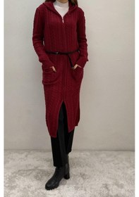 Resim Onno Style Woman Spor Triko Fermuarlı Uzun Hırka Bordo 