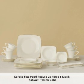 Resim Karaca Fine Pearl Gold 26 Parça 6 Kişilik İnci Kahvaltı Takımı Porselen Desenli 
