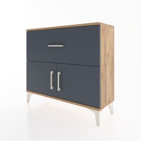Resim Arges Şifonyer Tek Raflı Tek Çekmeceli 2 Kapaklı 88x30x80 - Çam / Antrasit 