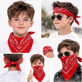 Resim Beruflic Kırmızı Kovboy Fuları Çocuk Bandana Western Desenli Boyun Fuları 