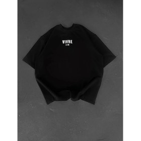 Resim Nemere Baskılı Oversize Bisiklet Yaka T-Shirt - Siyah 