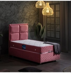 Resim Setaymobilya Baza, Grand Tek Kişilik Pembe Baza + Başlık + Orthosoft Yatak 