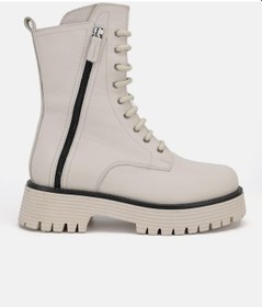 Resim Kadın Bej Hakiki Deri 36-41 Numara Bağcıklı Bot & Bootie Bej 