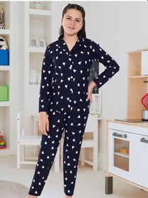 Resim 6592 Kız Çocuk Süet Kışlık Kalın Pijama Takımı Lacivert 