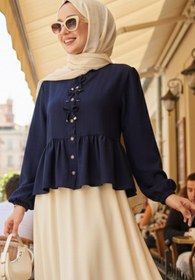 Resim N.S NEVA STYLE Düğmeli Lacivert Tesettür Tunik 11002L 