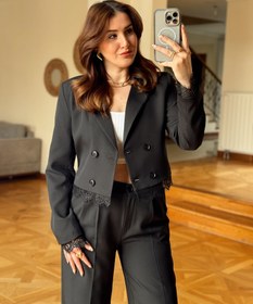Resim Dantelli Ceket-SİYAH - XL 
