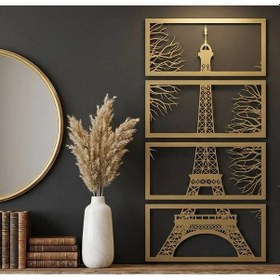 Resim Eyfel Kulesi Metal Tablo 4'lü Set Lazer Kesim Paris Duvar Tablosu 