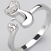Resim Cute Cat Kitten Open Ring Plated Jewelry For Women Girls Teen 