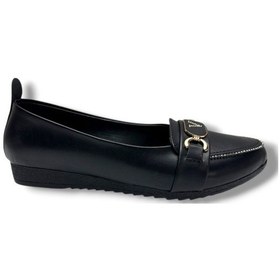 Resim C-shoes 3008-26 Cilt Taşlı V Toka Anatomik Kadın Babet Sıyah 