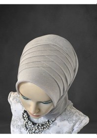 Resim Simli Açık Gri Hazır Türban Hazır Şal Abiye Şal Açık Gri 