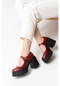 Resim Asmi Shoes Kadın Tek Baletli Loafer Model Topuklu Ayakkabı Bordo Rugan Krem 