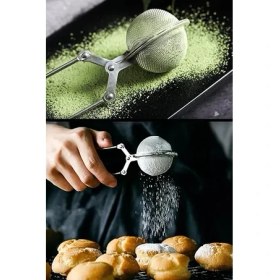 Resim Paslanmaz Çelik Un Kakao Pudra Şekeri Eleği Bitki Çayı Demleme Süzgeci Maşalı Çay Süzgeçi 